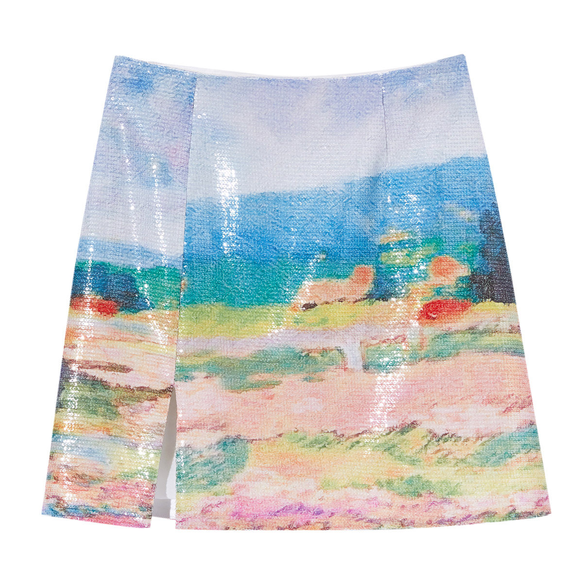 太平鸟高腰油画风珠片绣2020半身裙 太平鸟普埃拉半身裙