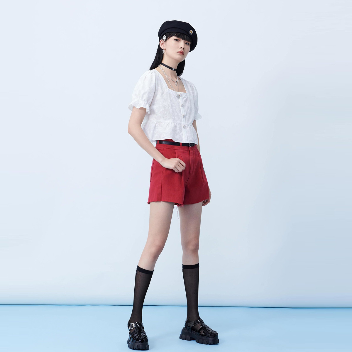 【商场同款】太平鸟2020夏季新款衬衫 太平鸟蕾丝衫/雪纺衫