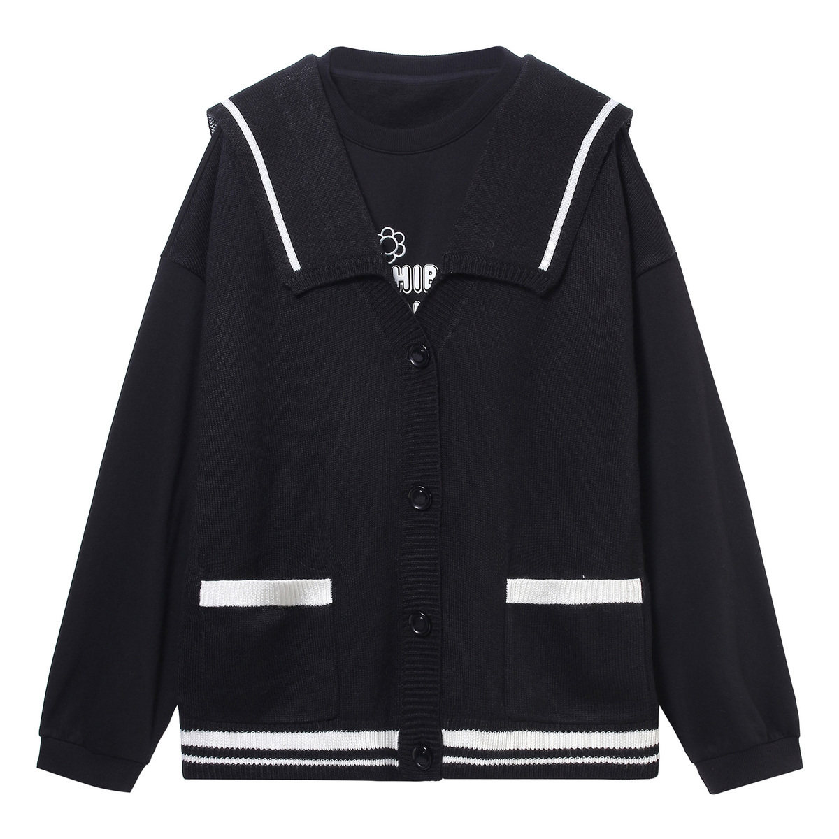 【商场同款】太平鸟黑色海军领针织衫 太平鸟毛针织衫