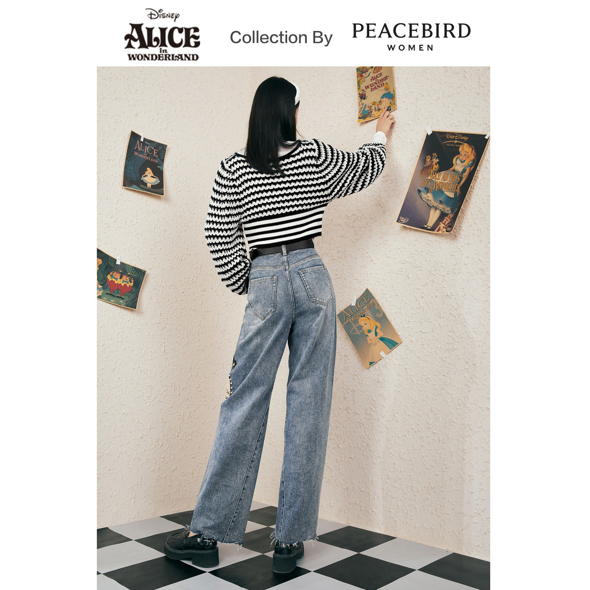 【爱丽丝联名】太平鸟高腰直筒牛仔裤 太平鸟普埃拉牛仔裤