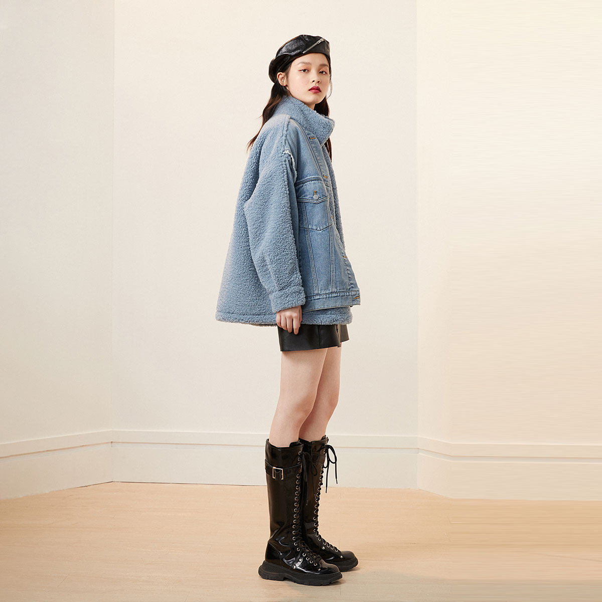 太平鸟假两件牛仔2020秋冬新款休闲 太平鸟广仁短外套