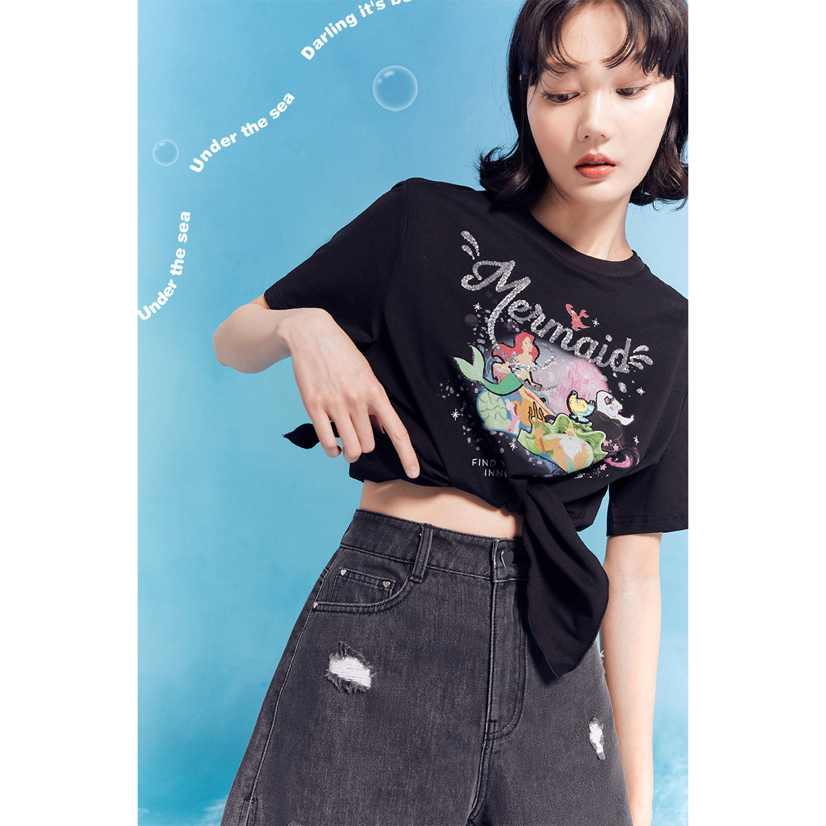 太平鸟美人鱼联名bm风短打2022 t恤 太平鸟广仁T恤