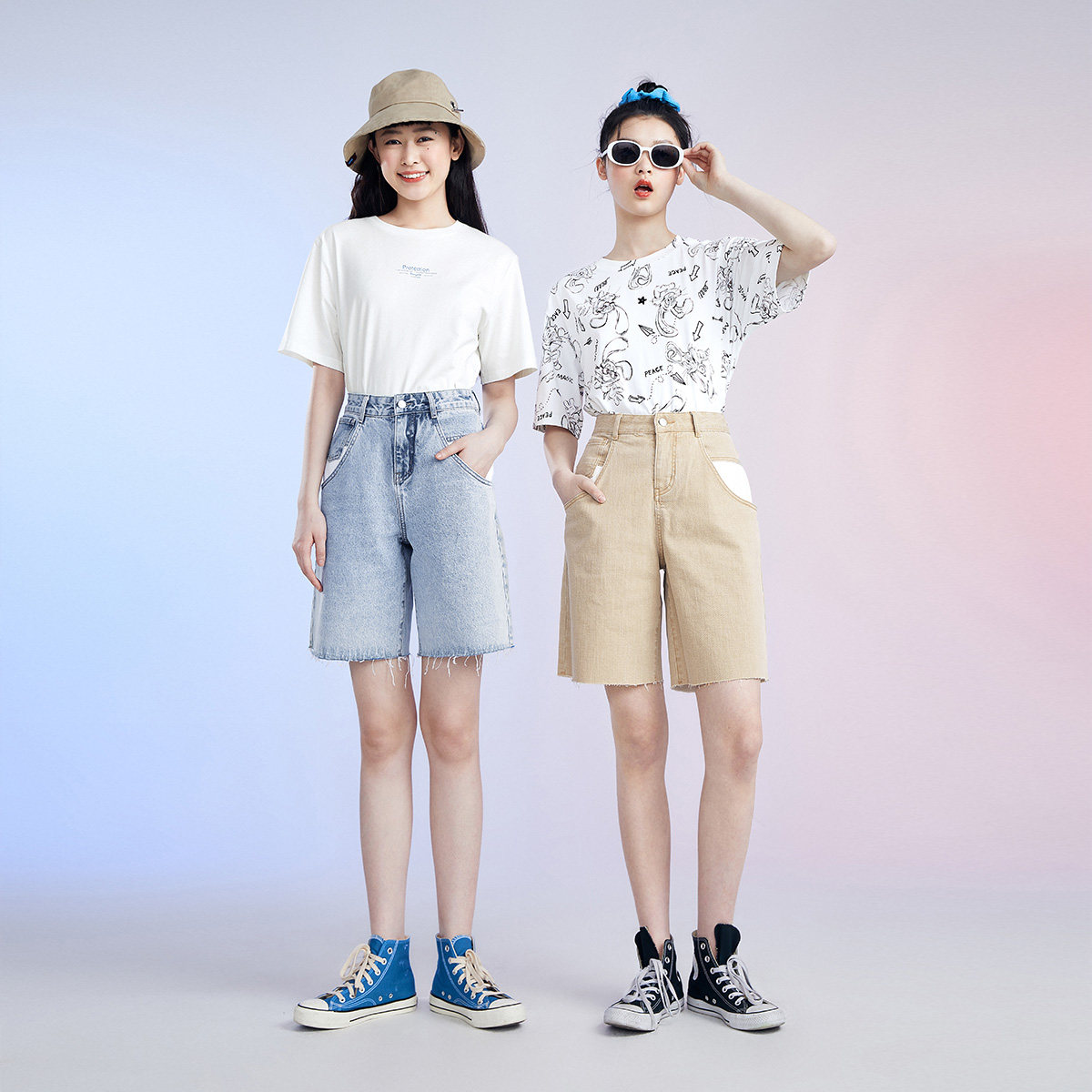 太平鸟高腰阔腿休闲短裤女夏牛仔裤 太平鸟普埃拉牛仔裤