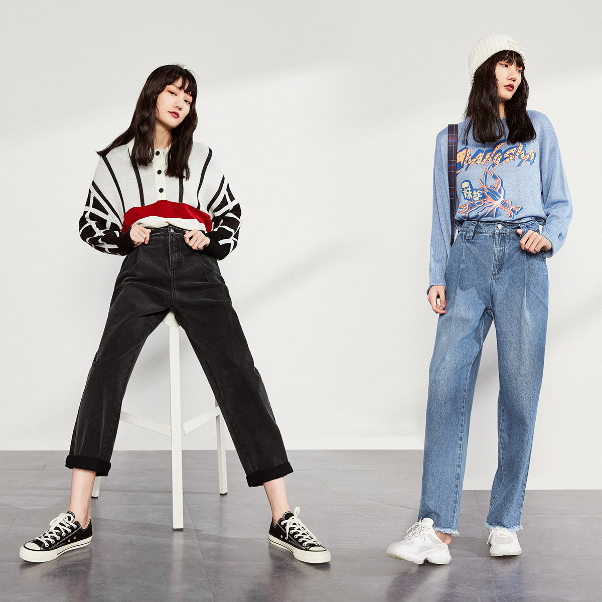 太平鸟高腰2020夏季新款宽松牛仔裤 太平鸟普埃拉牛仔裤