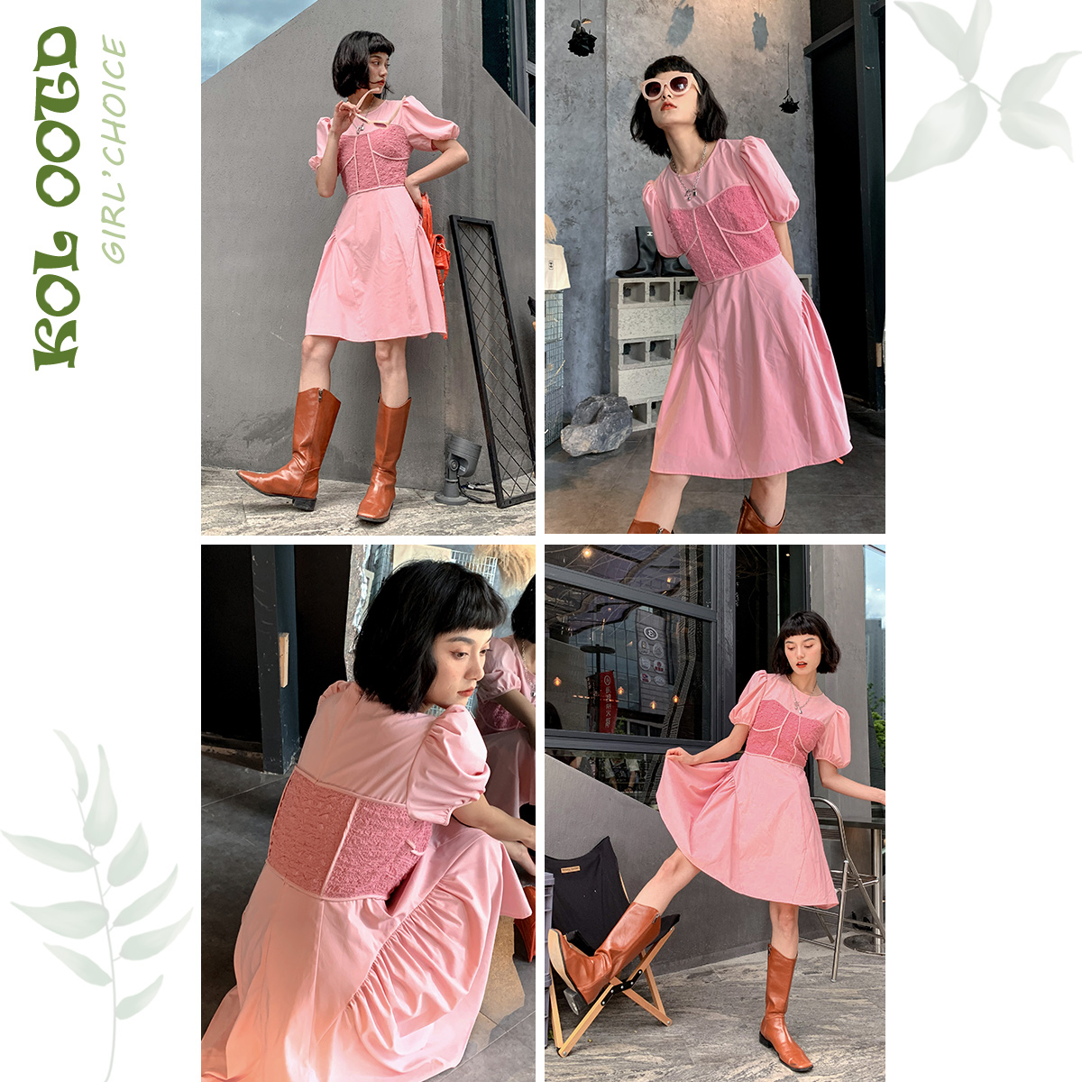 太平鸟泡泡袖收腰2022夏季连衣裙 太平鸟广仁连衣裙