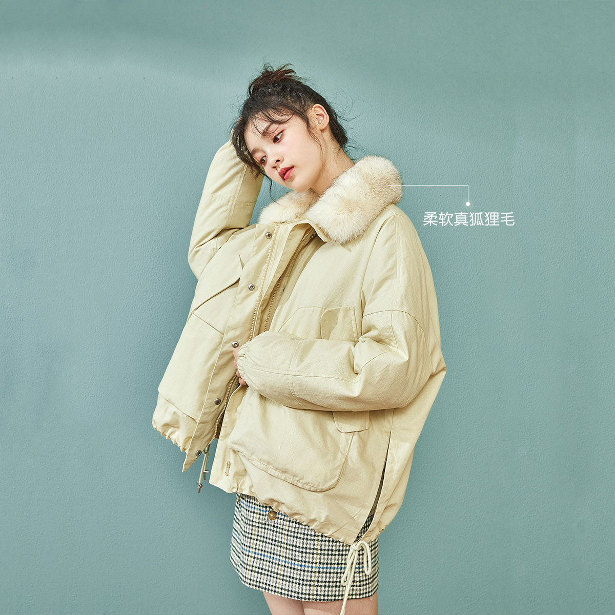 2太平鸟派克羽绒小个子短款狐狸风 太平鸟羽绒服