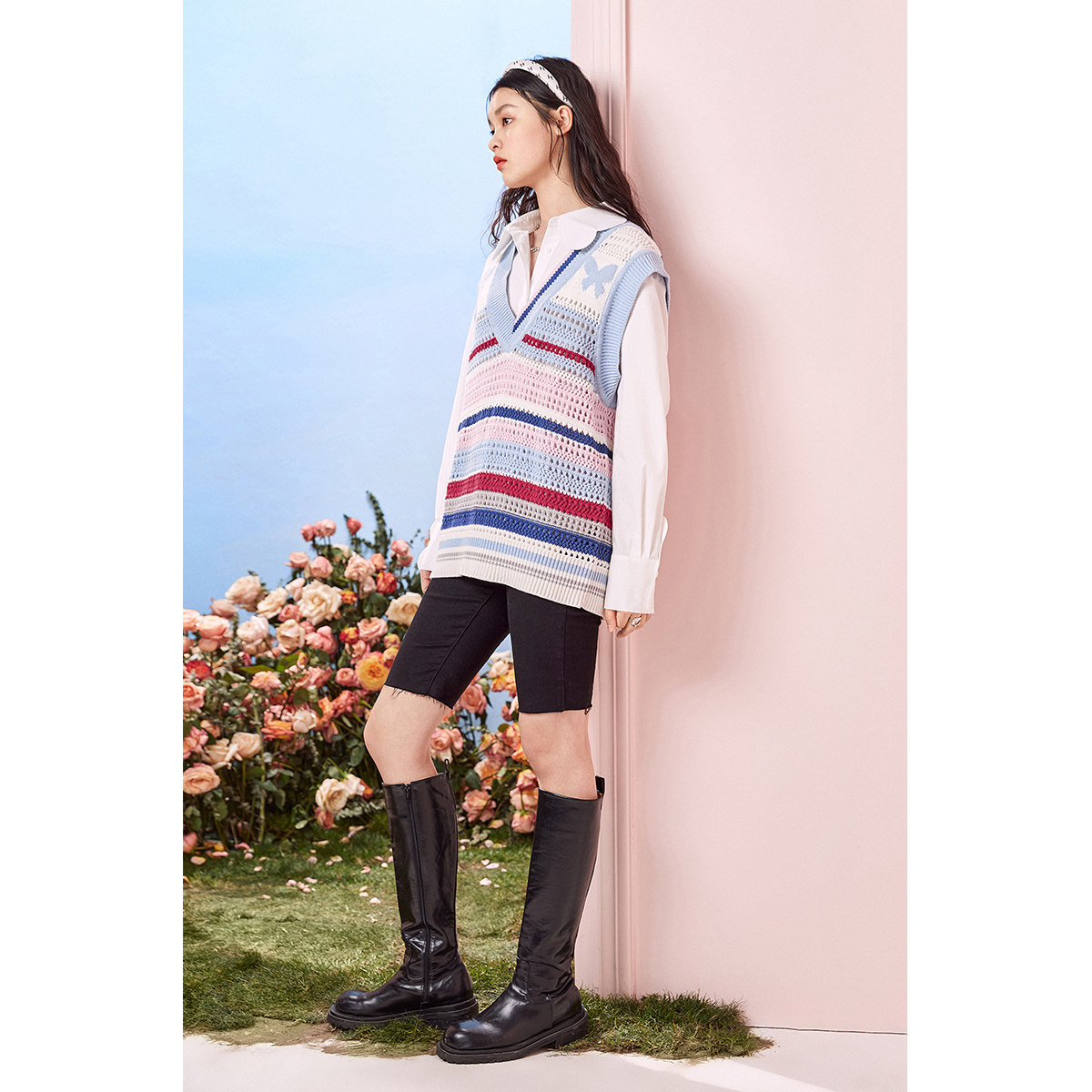 太平鸟田园风针织开衫女2022背心 太平鸟广仁毛针织衫