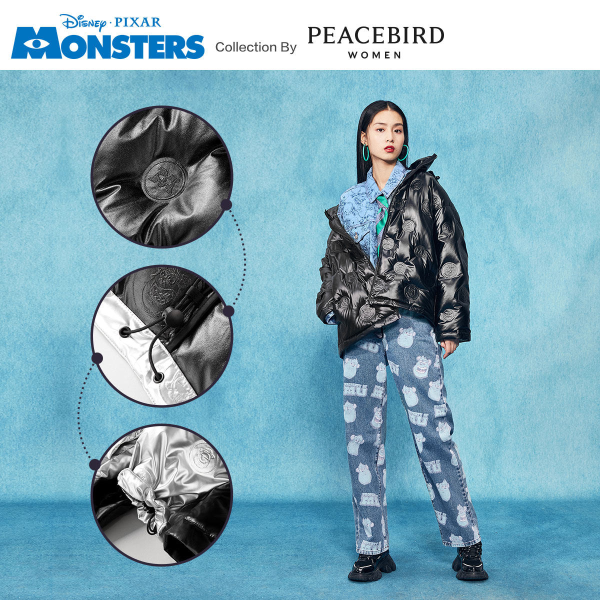 【怪兽大学联名款】太平鸟亮面羽绒服 太平鸟羽绒服