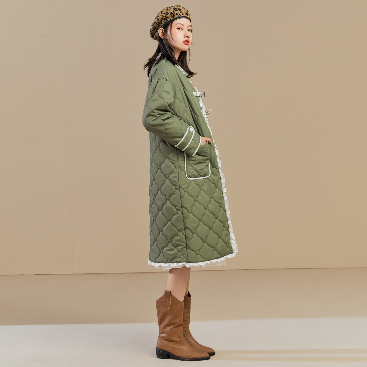 太平鸟泡泡袖长款2020冬季新款棉服 太平鸟喜之乐棉衣/棉服