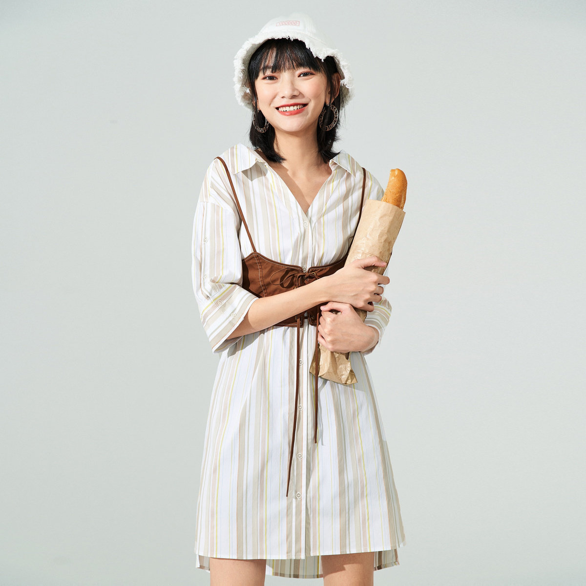 【商场同款】太平鸟休闲条纹连衣裙 太平鸟普埃拉连衣裙