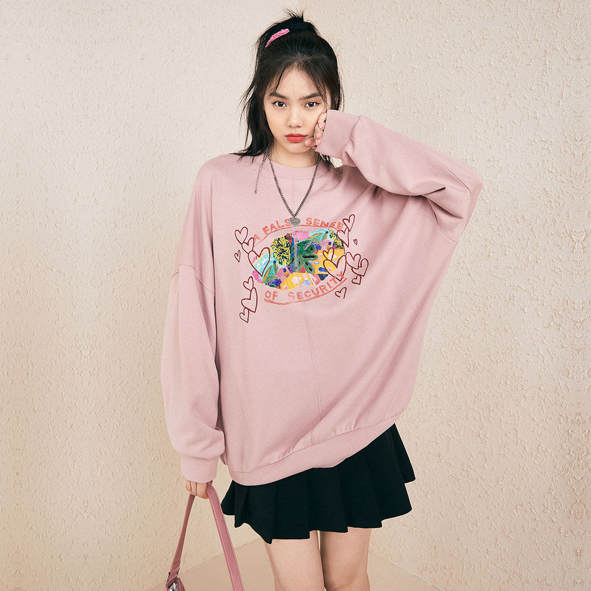 太平鸟圆领印花廓形2020秋季卫衣 太平鸟普埃拉卫衣/绒衫