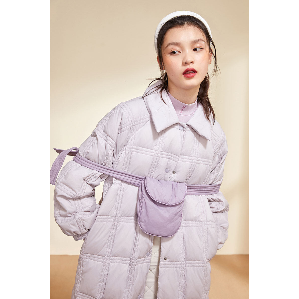 太平鸟紫色中长款轻女2020长白鸭绒 太平鸟羽绒服