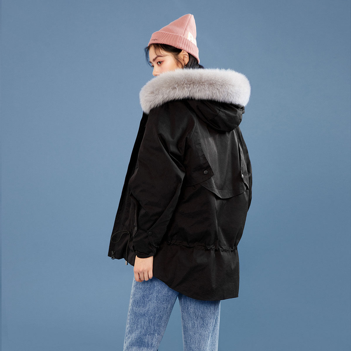 【反季特卖】太平鸟黑色工装派克女 太平鸟广仁羽绒服