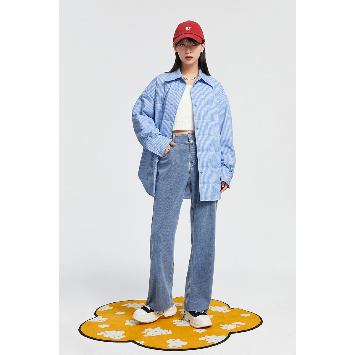 太平鸟竖条纹羽绒服2021年冬季衬衫 太平鸟喜之乐羽绒服