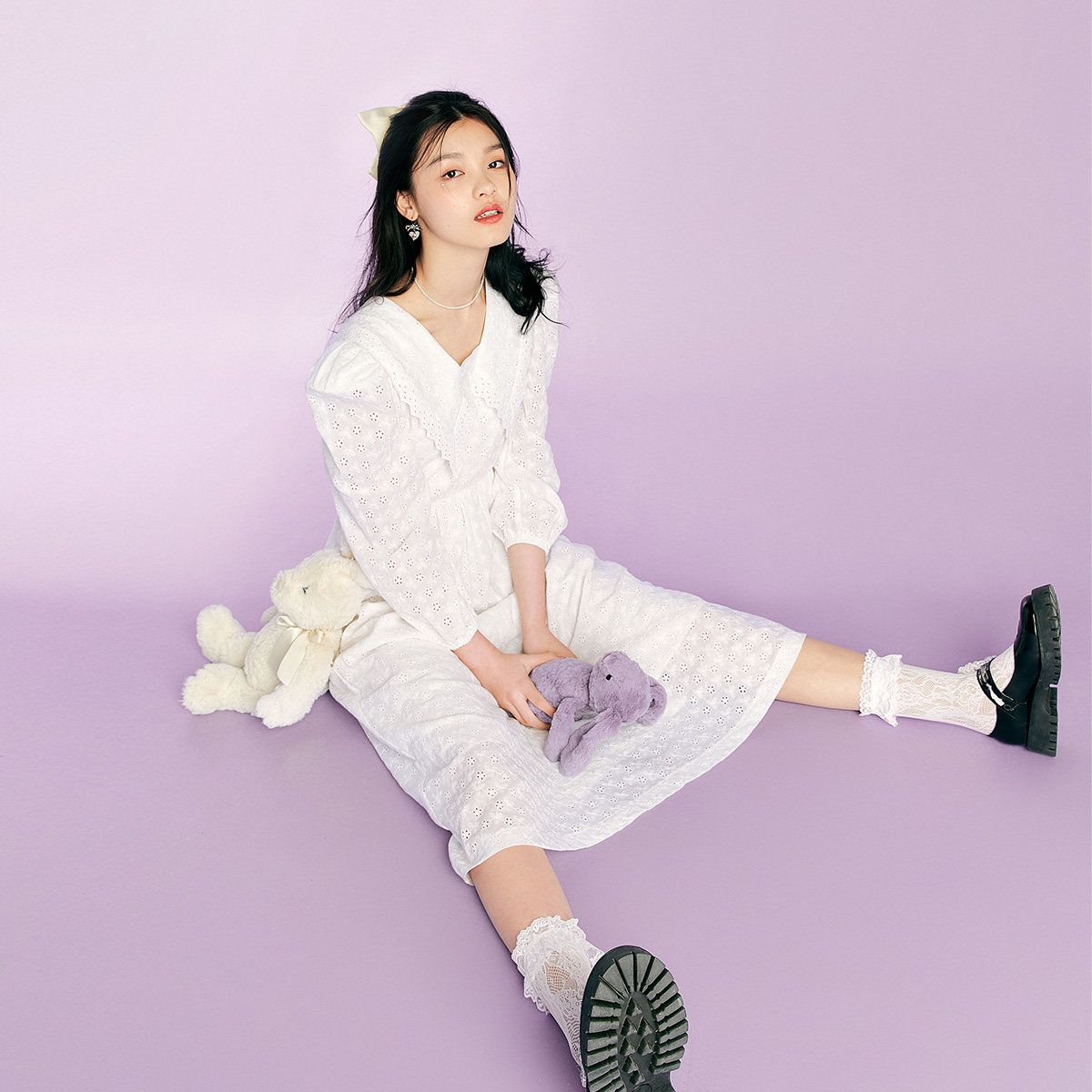 太平鸟白色收腰翻领赫本风连衣裙 太平鸟喜之乐连衣裙