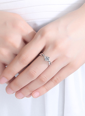 S925纯银天使之吻求婚戒指女