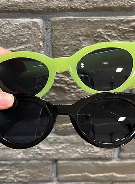 ins绿色框架太阳镜欧美椭圆眼镜