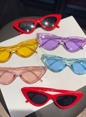 多巴胺糖果色三角墨镜原宿果冻色小框猫眼爬山旅游防晒女太阳眼镜