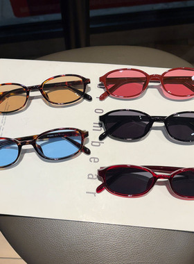 小框米钉椭圆墨镜欧美复古ins太阳镜个性跨境简约街拍平光镜潮女