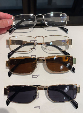 港风复古高级感金属方形窄框墨镜男潮个性凹造型蹦迪街拍太阳眼镜