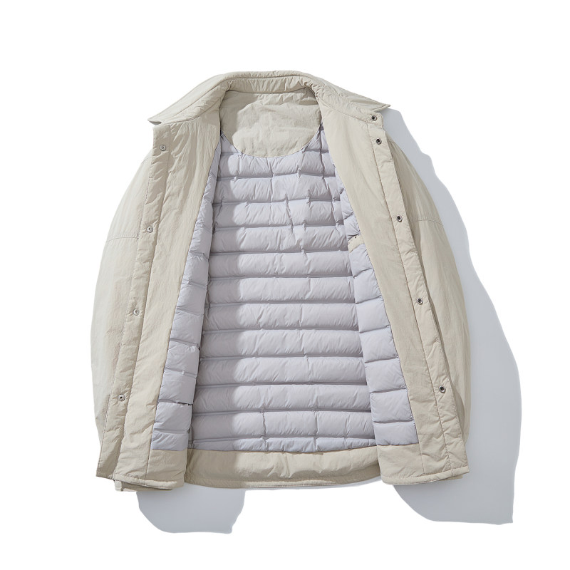 羽绒服外套休闲风短款羽绒服男90绒宽松立领轻薄保暖衬衫款外套 - 图0