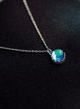 925纯银极光森林女水晶项链