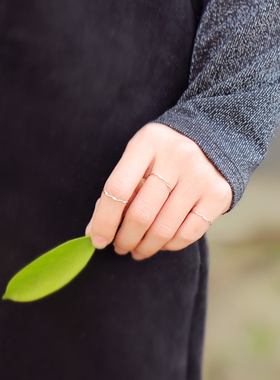 简约水波纹戒指女细情侣指环925