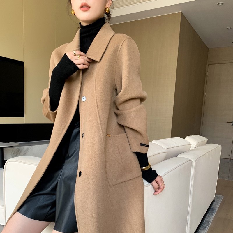 2025秋冬新款高端双面呢羊绒大衣女中长款100%羊毛红色毛呢外套,淘宝优惠券,粉丝福利购,淘宝优惠卷