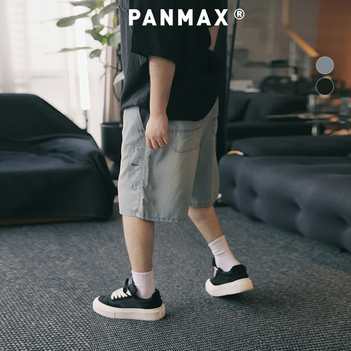 PANMAX大码男装潮牌夏季新款复古休闲水洗牛仔短裤五分裤潮 - 图1