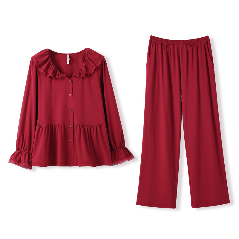 安之伴春秋季纯棉情侣睡衣女简约休闲长袖大红结婚庆男士家居服,淘宝优惠券,粉丝福利购,淘宝优惠卷