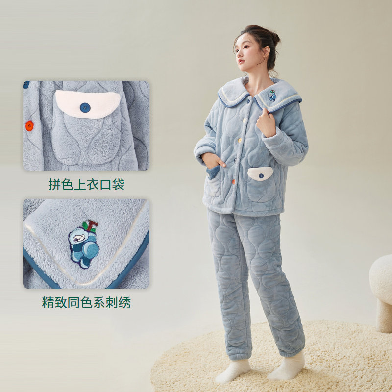 安之伴三层夹棉冬季睡衣女加厚保暖甜美娃娃领珊瑚绒家居服套装,淘宝优惠券,粉丝福利购,淘宝优惠卷