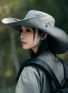 户外登山帽女遮阳渔夫帽爬山徒步防晒帽子大帽檐防紫外线太阳帽男