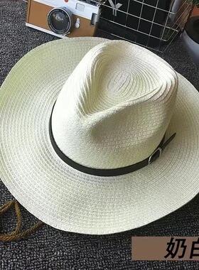 新款夏天帽子男草帽女夏天出游防晒大沿遮阳帽可折叠编织沙滩帽潮