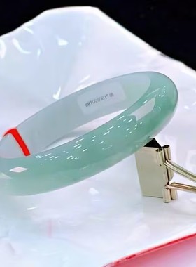 翡翠色玉石手镯冰种蓝晴水飘花豆色小清晰正圈玉手镯女款高端新品