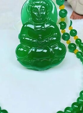 天然翡翠色帝王绿高冰玛瑙玉髓观音佛吊坠男女款高档玉项链玉吊坠