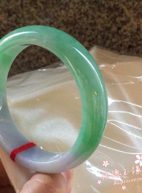 翡翠色玉石手镯冰种紫罗兰阳绿飘花女玉手镯简约款玉镯阳绿色女款