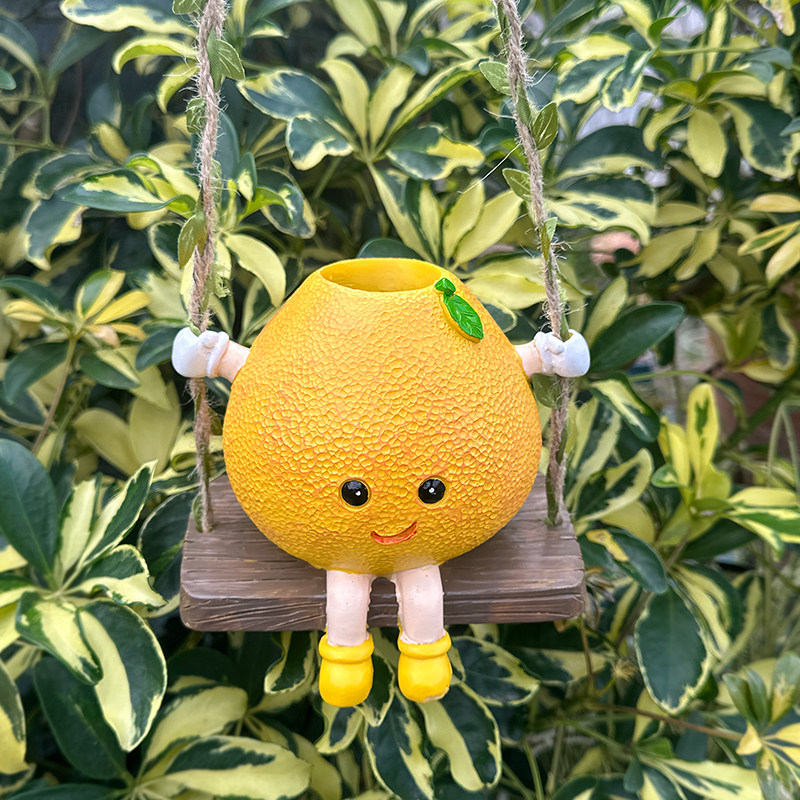 可爱笑脸柠檬娃娃秋千挂件小花盆橘子小桔造型户外阳台装饰挂饰萌,淘宝优惠券,粉丝福利购,淘宝优惠卷