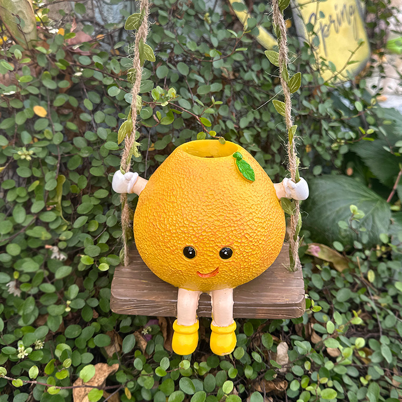 可爱笑脸柠檬娃娃秋千挂件小花盆橘子小桔造型户外阳台装饰挂饰萌,淘宝优惠券,粉丝福利购,淘宝优惠卷