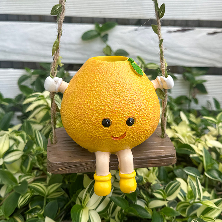 可爱笑脸柠檬娃娃秋千挂件小花盆橘子小桔造型户外阳台装饰挂饰萌,淘宝优惠券,粉丝福利购,淘宝优惠卷