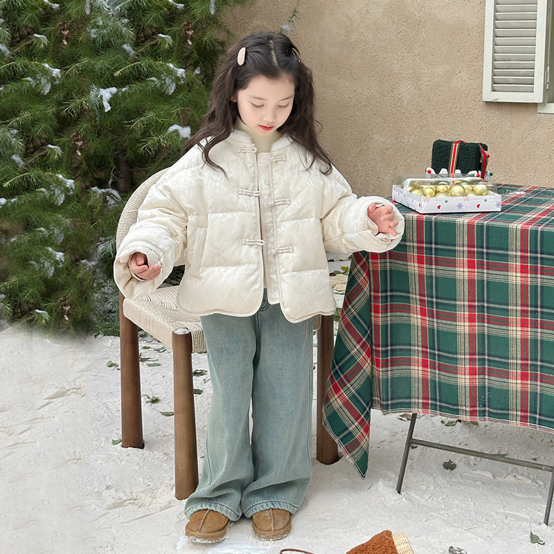 女童羽绒服新中式2025冬季儿童盘扣提花保暖外套国风白鸭绒拜年服,淘宝优惠券,粉丝福利购,淘宝优惠卷