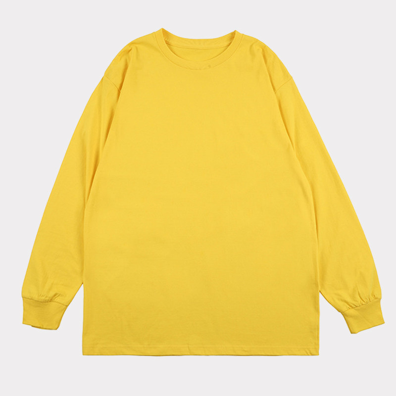 【小白家】鲜黄色糖果色250g重磅纯棉厚实圆领长袖全棉T恤女男