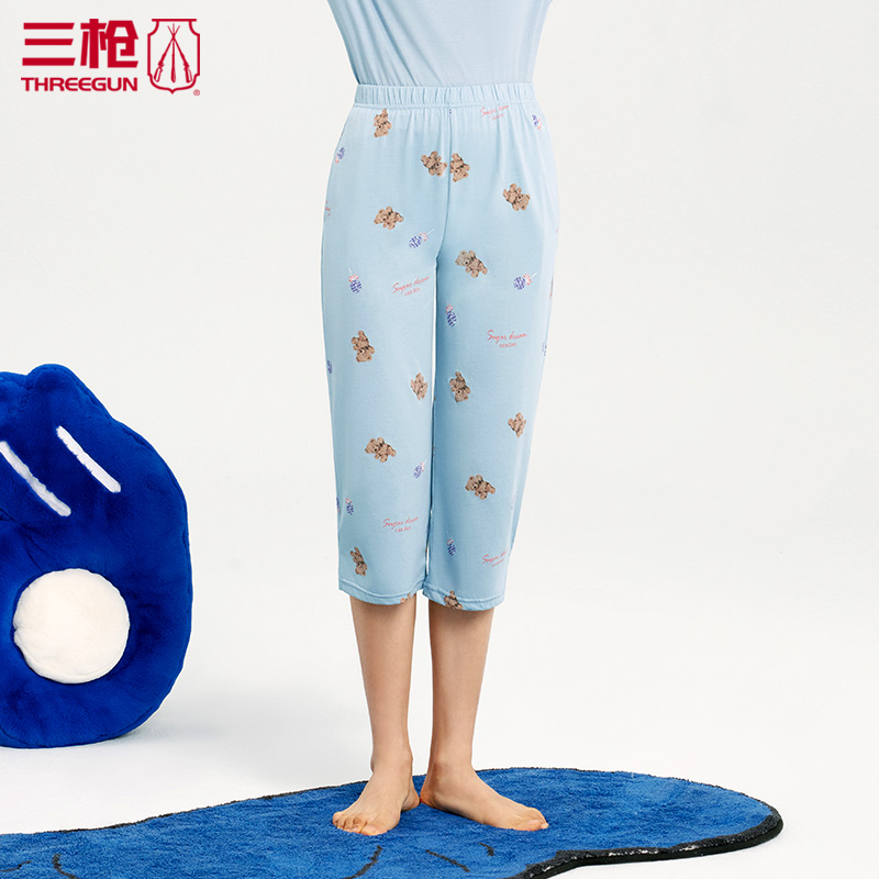 三槍女士中褲家居五分褲夏季純棉 水柔棉女家居褲印花全棉60802_三槍家誠專賣店_女士內衣_男士內衣_家居服