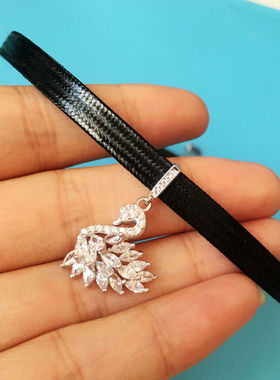 925纯银黑天鹅颈带女项圈短款