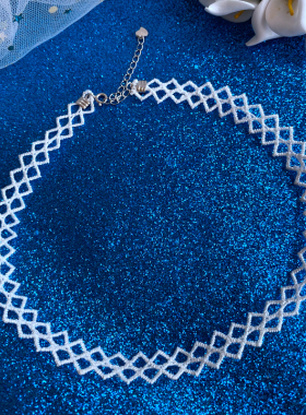 925纯银白色菱形蕾丝女日韩颈带