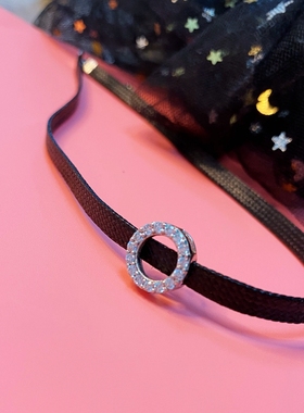 choker几何镶钻圆圈短款脖子饰品