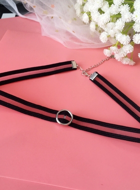 choker几何圆圈弹力蕾丝锁骨链