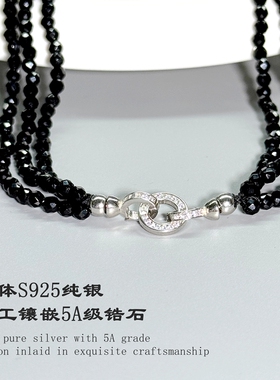 通体S925纯银黑色尖晶石项链
