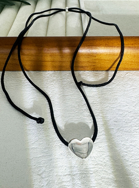 通体S925纯银爱心黑绳项链