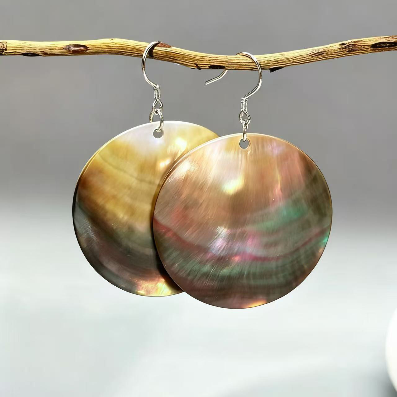 不掉色S925纯银天然黑贝壳圆形耳环女耳饰高级时尚气质小众耳饰潮,淘宝优惠券,粉丝福利购,淘宝优惠卷