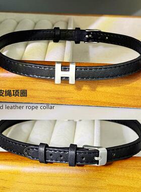 S925纯银字母黑色皮绳项圈